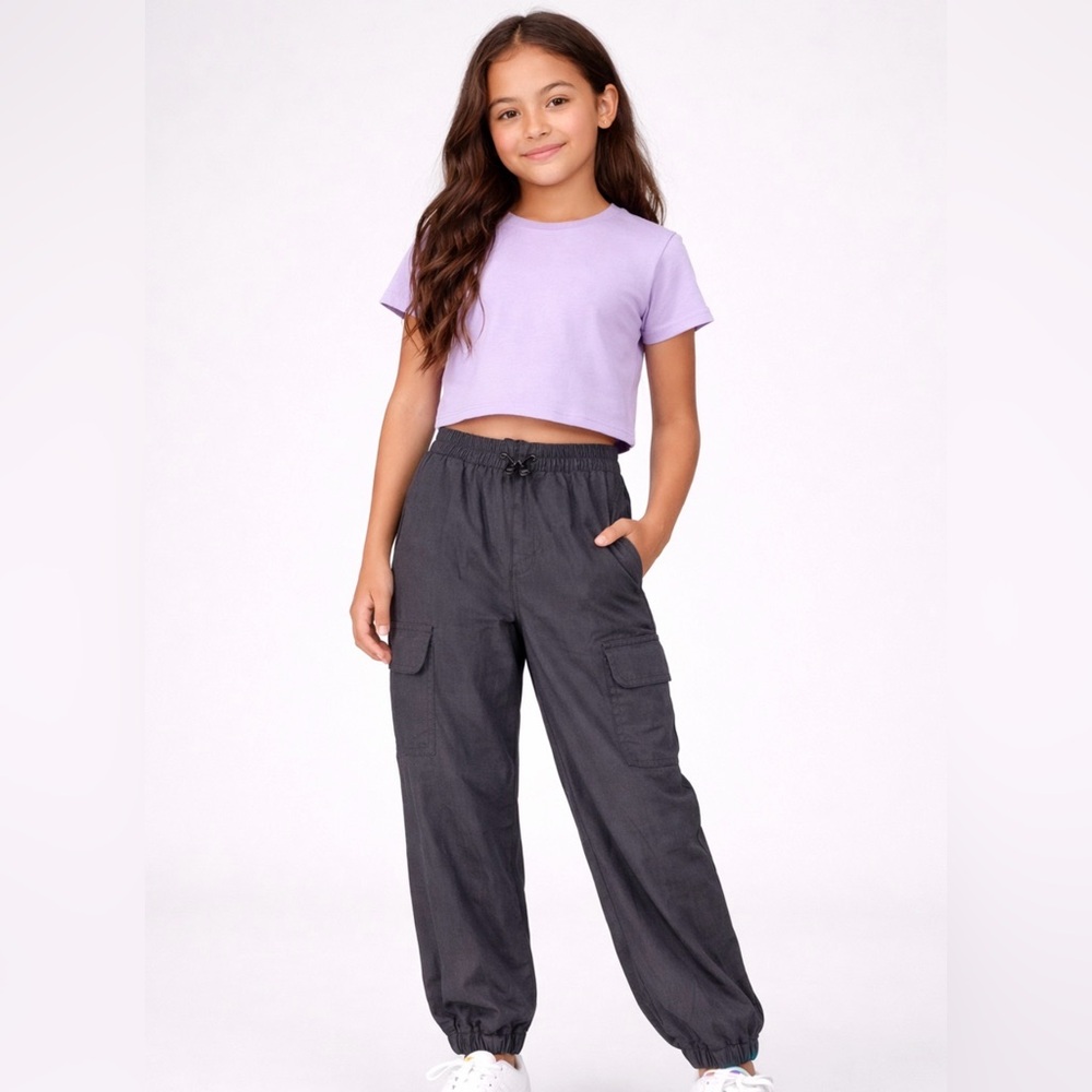 Cargo Jogger Pants Black Nylon Elastic Waist Girls Size M (8) New(A251)&✨
